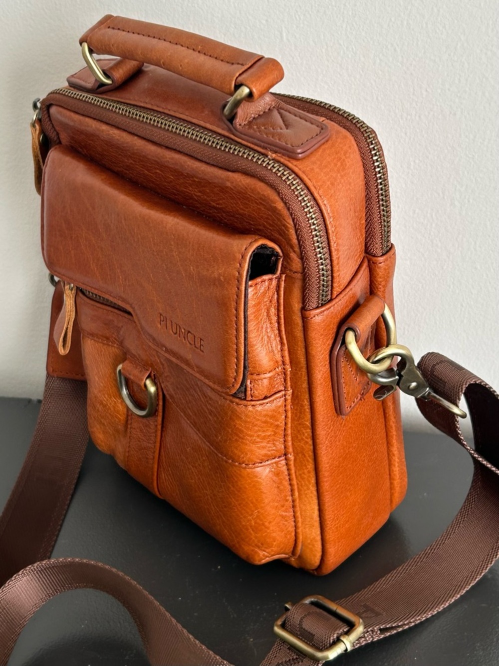Pluncle Brown Leather Crossbody Messenger Bag bum bag sling bag - Picture 8 of 14